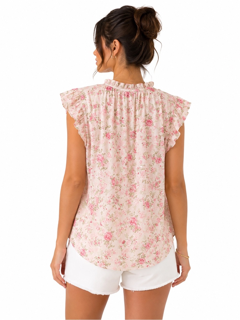 Maison d’Amélie Paris Floral Ruffle Flutter Sleeve Tie Neck Blouse Size S - Picture 3 of 5